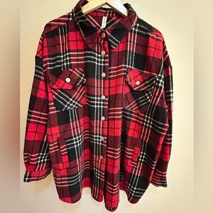 Zenana - Outfitters Red and Black Plaid Flannel Shirt
